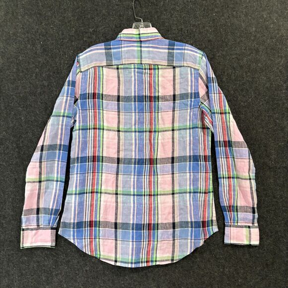 Polo Ralph Lauren Shirt Mens Medium Pink Blue Plaid Classic Fit 100% Linen Woven - Picture 3 of 9